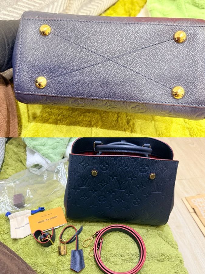 LOUIS VUITTON 蒙田牛皮壓紋 手提 側背包 藍-3