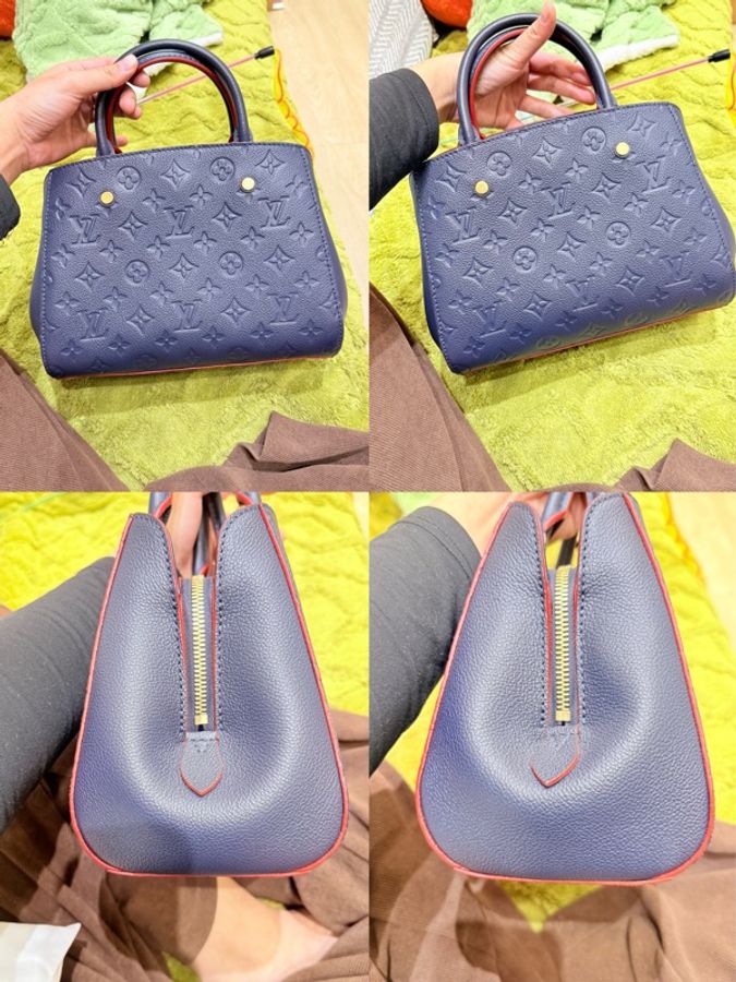 LOUIS VUITTON 蒙田牛皮壓紋 手提 側背包 藍-4