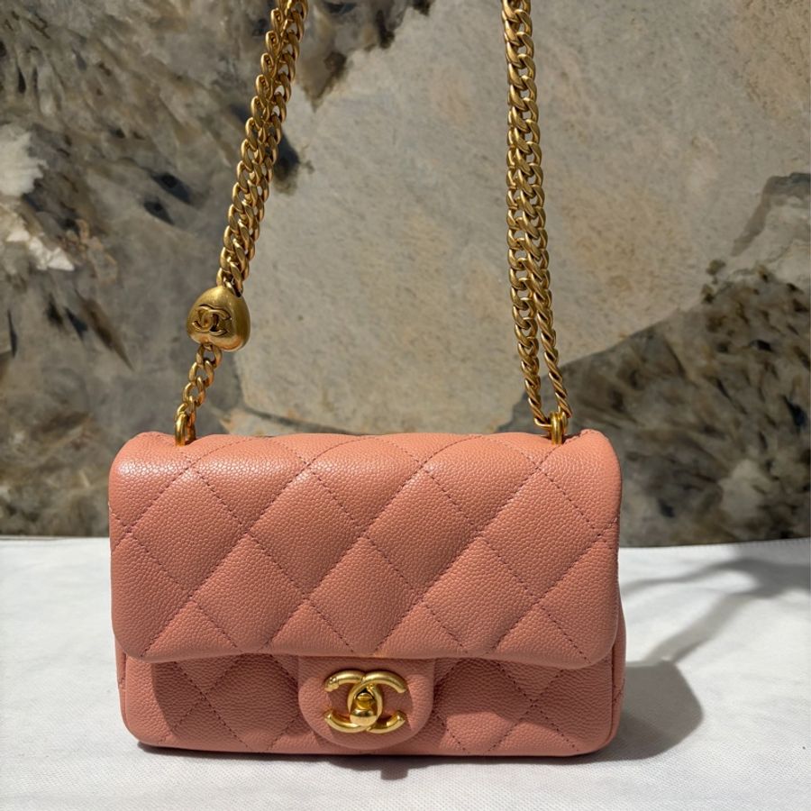 CHANEL 乾燥玫瑰粉金鍊愛心調節 CF-18-0