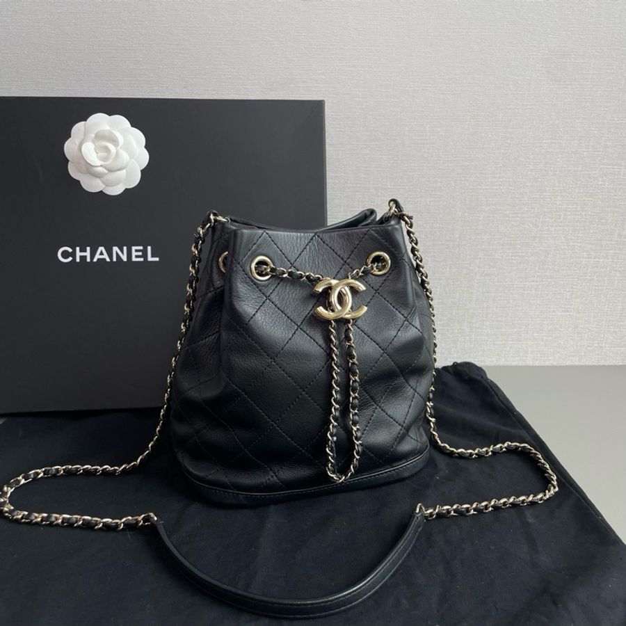 💎Chanel香奈兒|黑金紐約系新款皮穿鏈|牛皮抽繩 mini小水桶|98新28開無卡-2