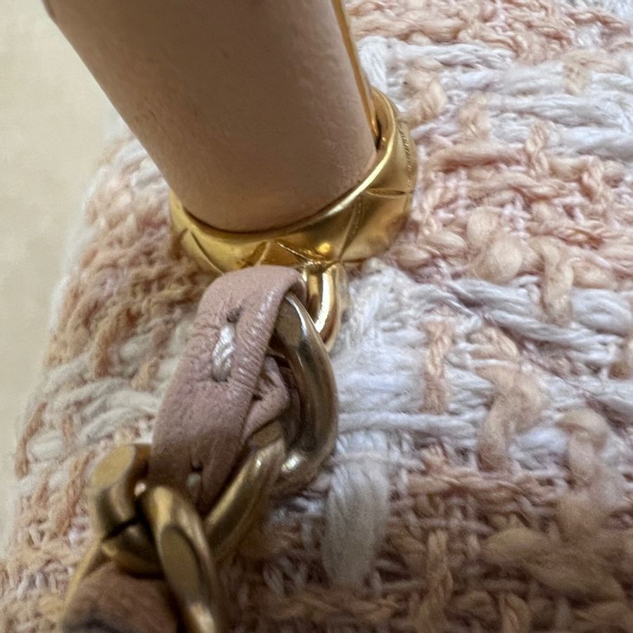 Chanel 橘白毛呢粉橘牛皮霧金釦手提迷你斜背包AS4035-14