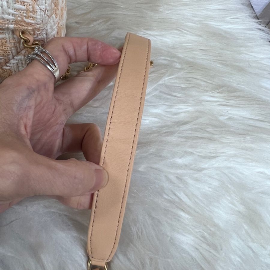 Chanel 橘白毛呢粉橘牛皮霧金釦手提迷你斜背包AS4035-19