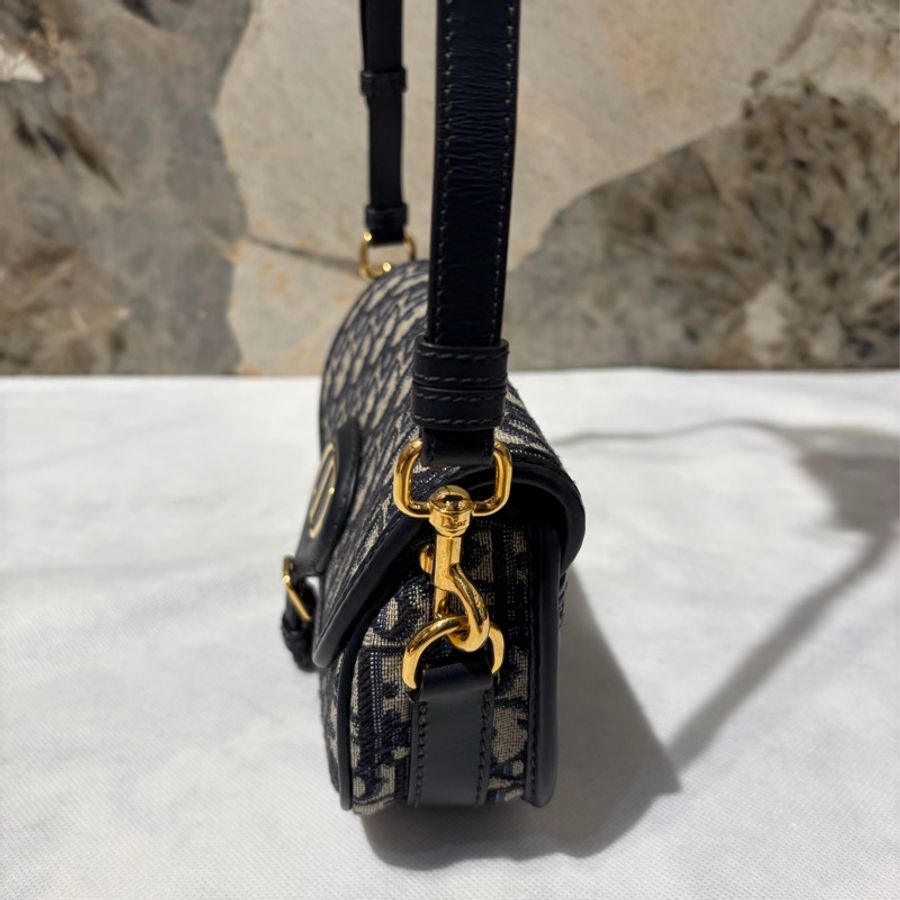 DIOR 藍緹花布金釦BOBBY EAST WEST斜背包-2