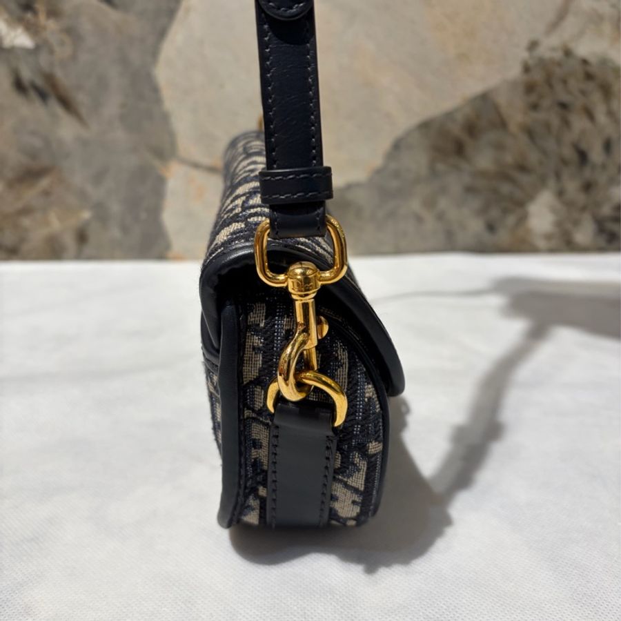 DIOR 藍緹花布金釦BOBBY EAST WEST斜背包-3