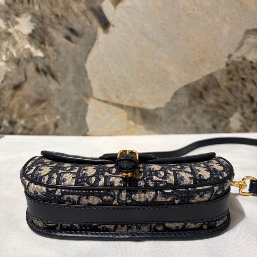 DIOR 藍緹花布金釦BOBBY EAST WEST斜背包-7