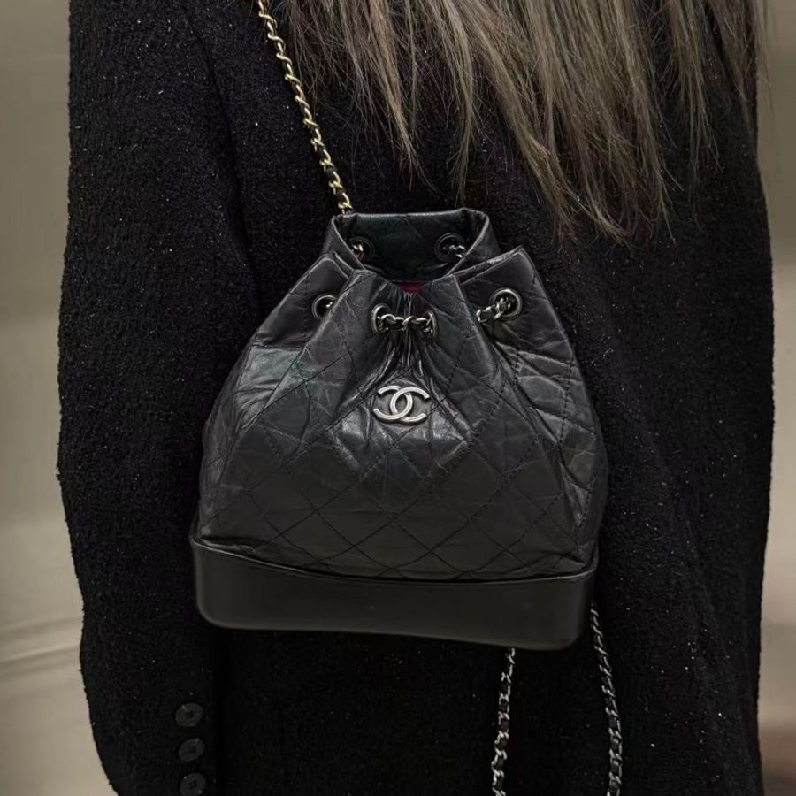 💎Chanel香奈兒｜Gabrielle黑色牛皮流浪雙肩包｜小號｜97新25開無卡-0