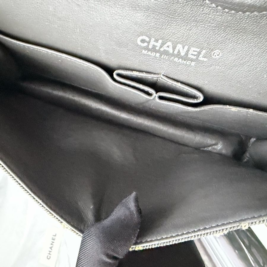 Chanel香奈兒 粗花毛呢黃灰色牛仔單寧 乞丐包 CF中號-7