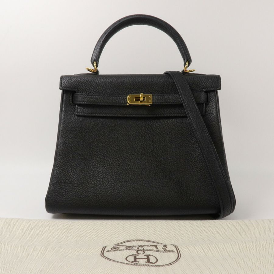HERMES Togo皮革Kelly 25手挽肩背兩用袋Noir-9