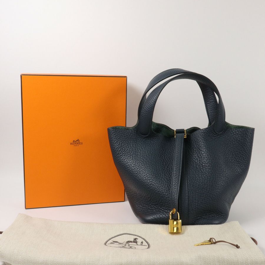 HERMES Clemence皮革Picotin PM手挽袋Vert Cypres-9