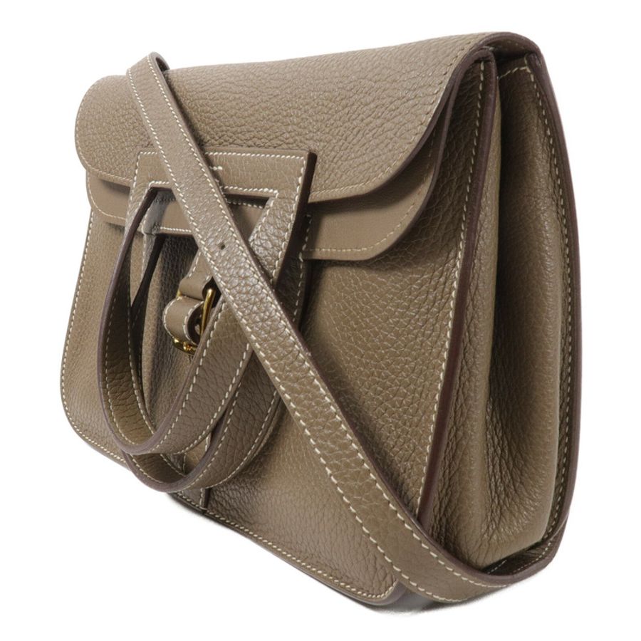 HERMES Clemence皮革Halzan 25手挽肩背兩用袋Etoupe-2