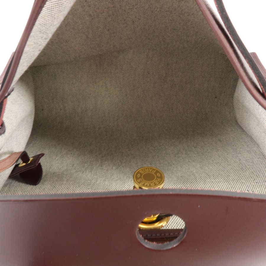 HERMES Toile H帆布/Vache Hunter皮革Herbag PM手挽肩背兩用袋Rouge Sellier-4