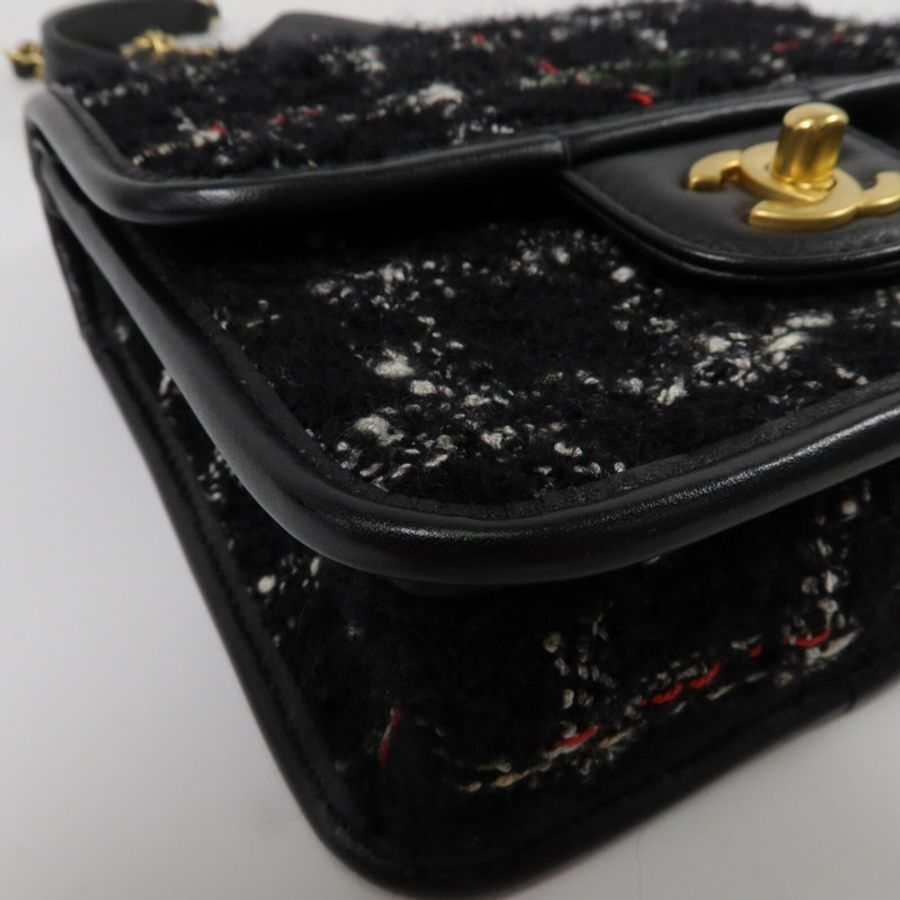 CHANEL Tweed/牛皮皮革Top Handle Flap Bag鏈帶手挽肩背兩用袋-12