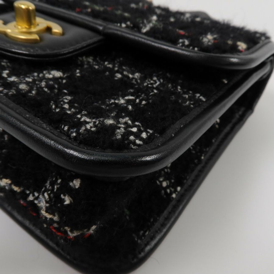CHANEL Tweed/牛皮皮革Top Handle Flap Bag鏈帶手挽肩背兩用袋-13