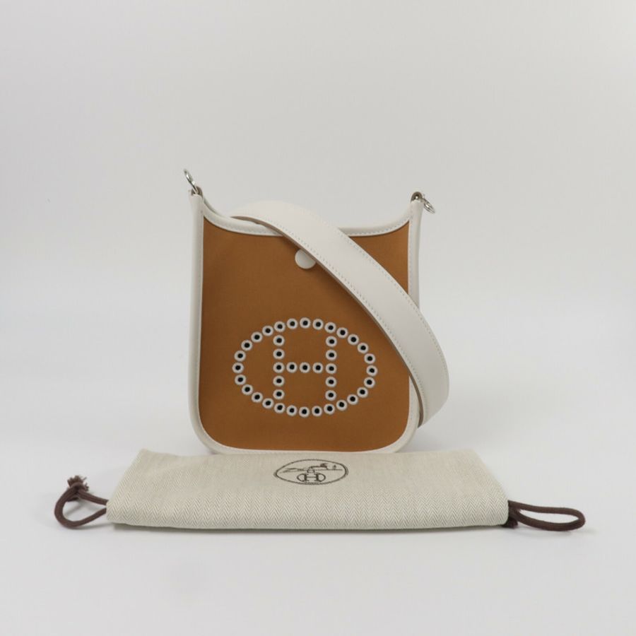 HERMES Swift皮革/Toile Officier Neo Evelyne TPM肩背袋Etoupe/Gris Pale-10