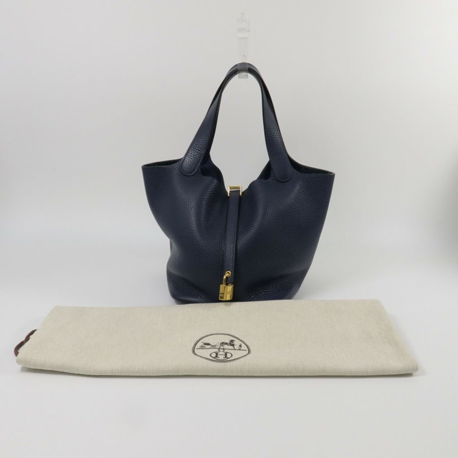 HERMES Clemence皮革Picotin MM手挽袋Bleu De Prusse-8