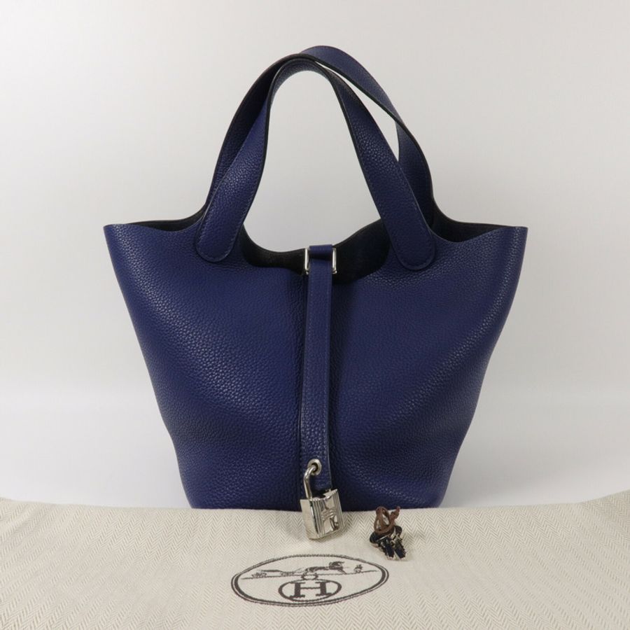 HERMES Clemence皮革Picotin PM手挽袋Marine-9