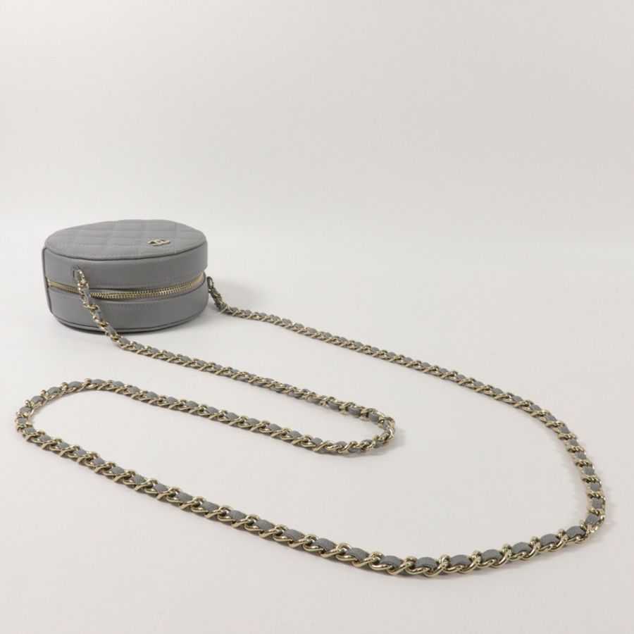 CHANEL 牛皮皮革Round Clutch With Chain鏈帶肩背袋-9