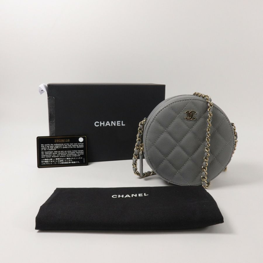 CHANEL 牛皮皮革Round Clutch With Chain鏈帶肩背袋-10