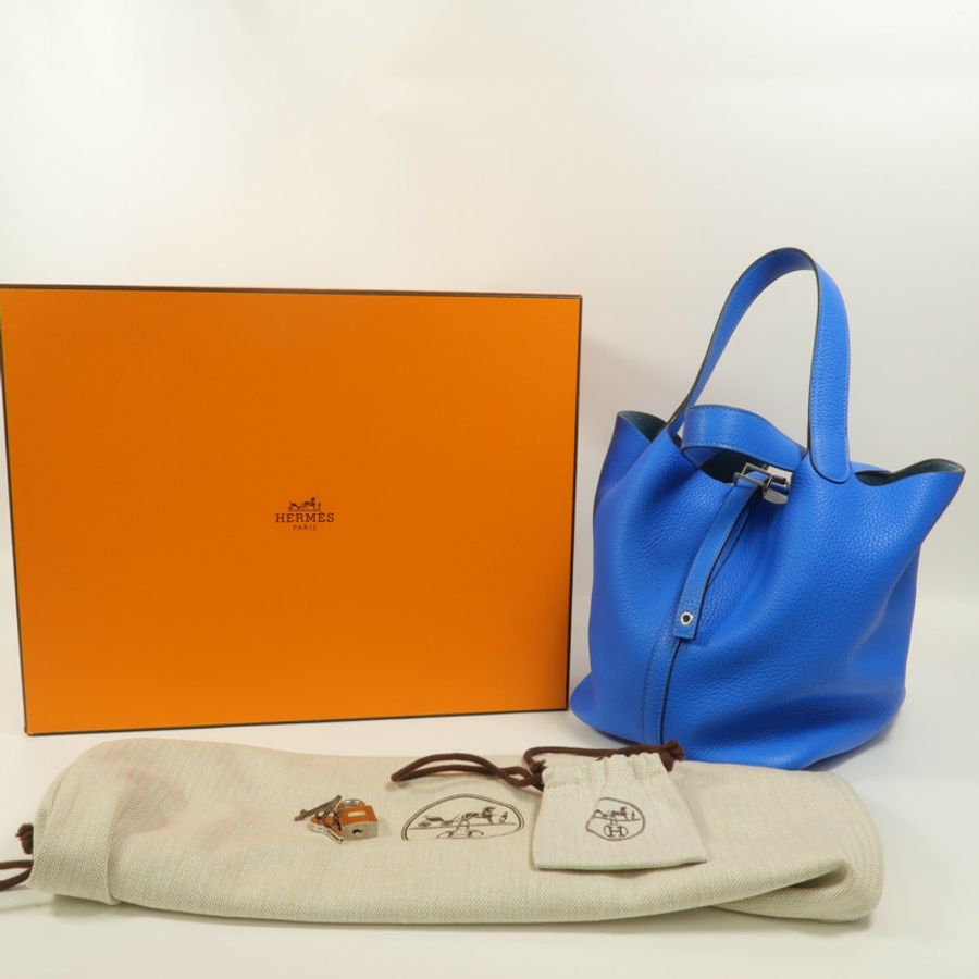 HERMES Clemence皮革Picotin MM手挽袋Bleu Hydra-10