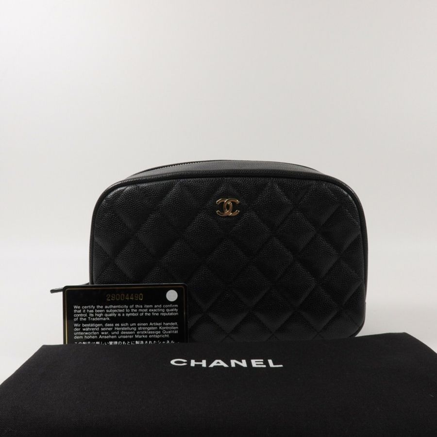 CHANEL 牛皮皮革Double Zip Cosmetic Pouch手提包-9