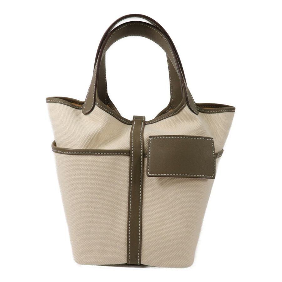 HERMES 帆布/Swift皮革Picotin PM手挽袋Etoupe-1