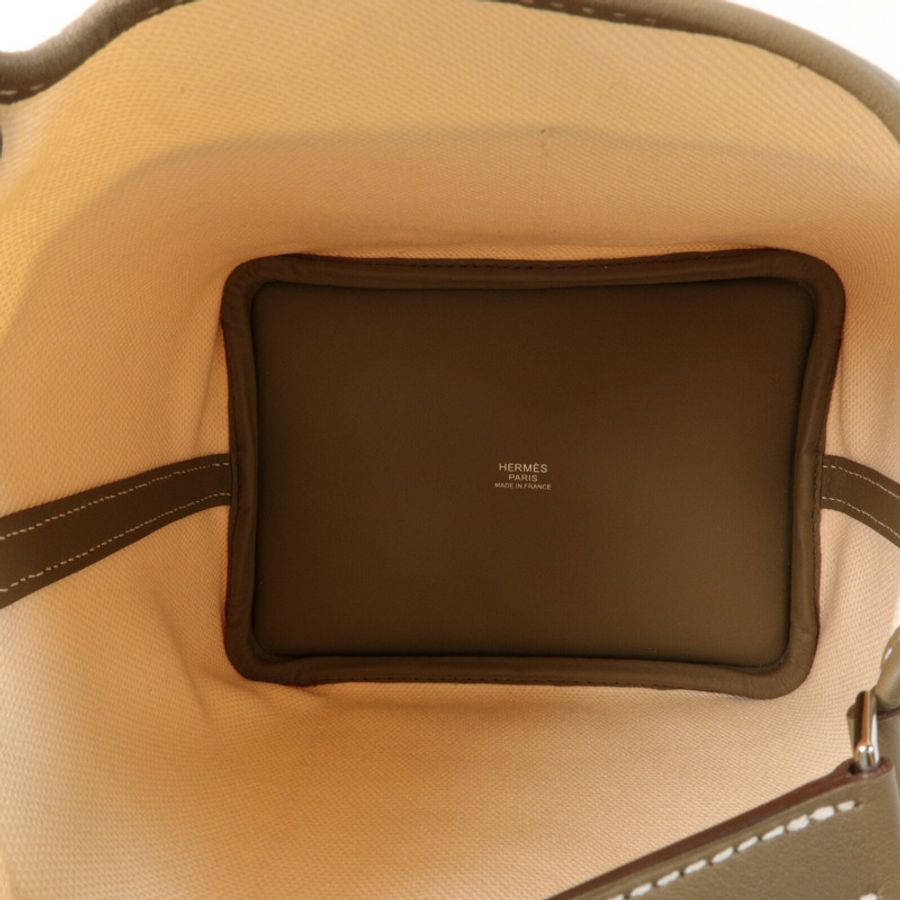 HERMES 帆布/Swift皮革Picotin PM手挽袋Etoupe-4