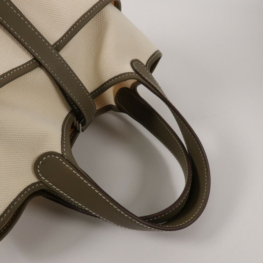 HERMES 帆布/Swift皮革Picotin PM手挽袋Etoupe-8