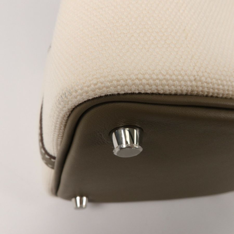 HERMES 帆布/Swift皮革Picotin PM手挽袋Etoupe-10