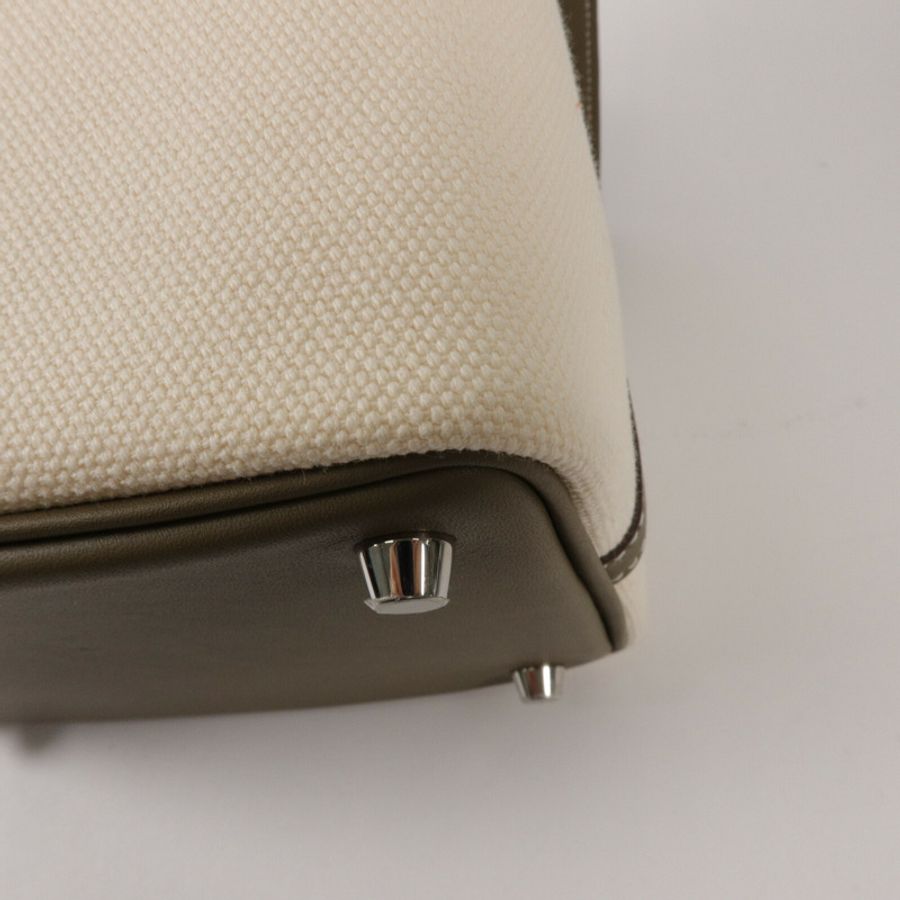 HERMES 帆布/Swift皮革Picotin PM手挽袋Etoupe-13