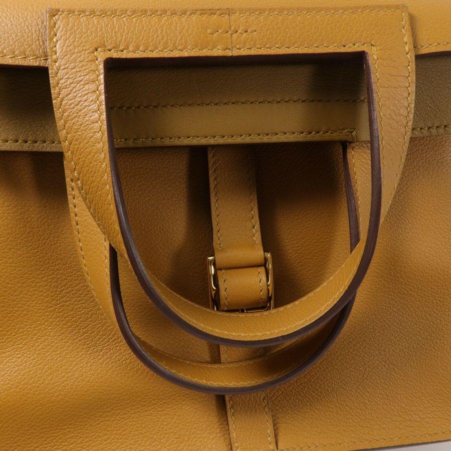 HERMES Evercolor皮革Halzan 25手挽肩背兩用袋Caramel-7