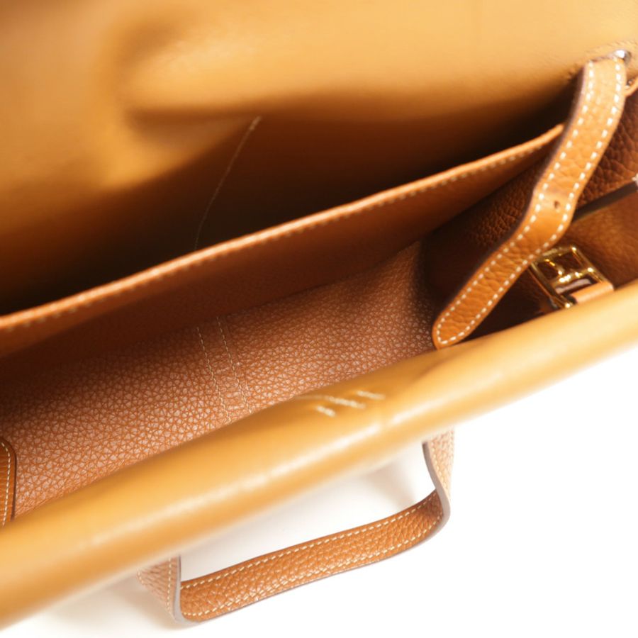 HERMES Clemence皮革Halzan 25手挽肩背兩用袋Gold-4