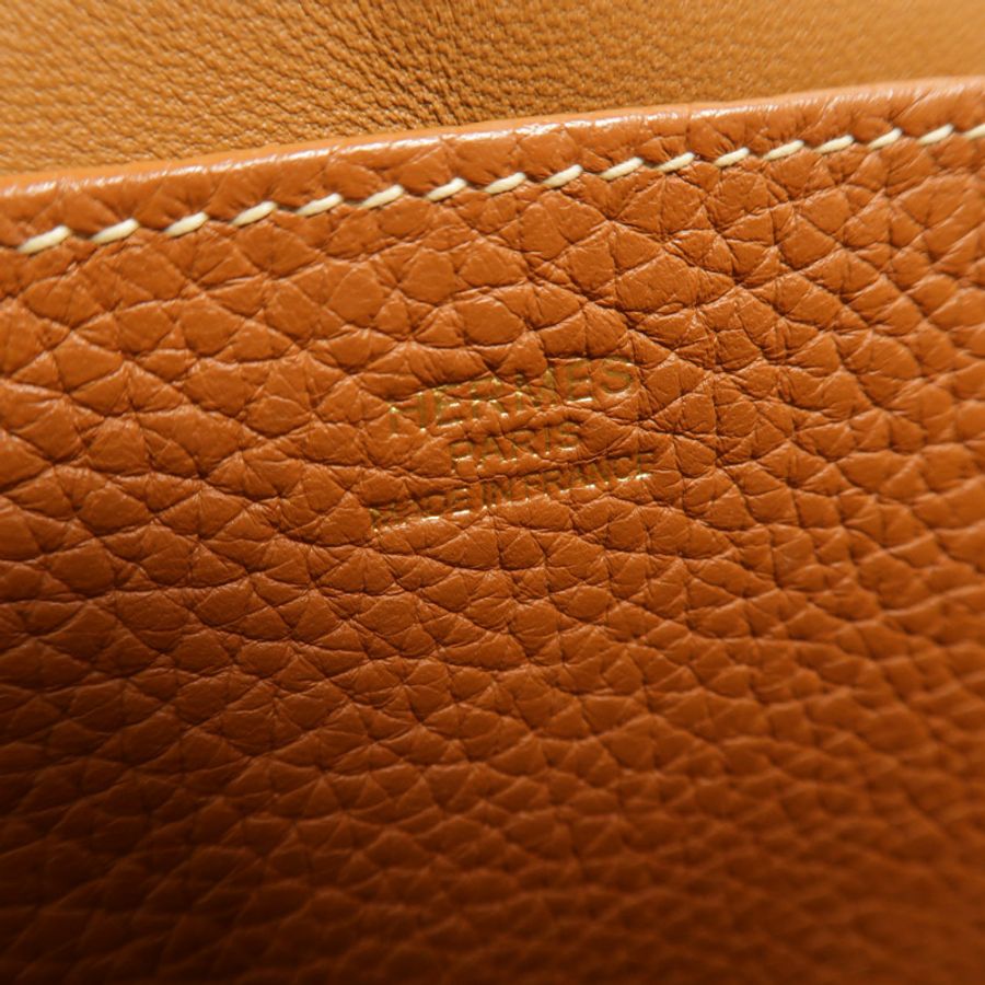 HERMES Clemence皮革Halzan 25手挽肩背兩用袋Gold-5