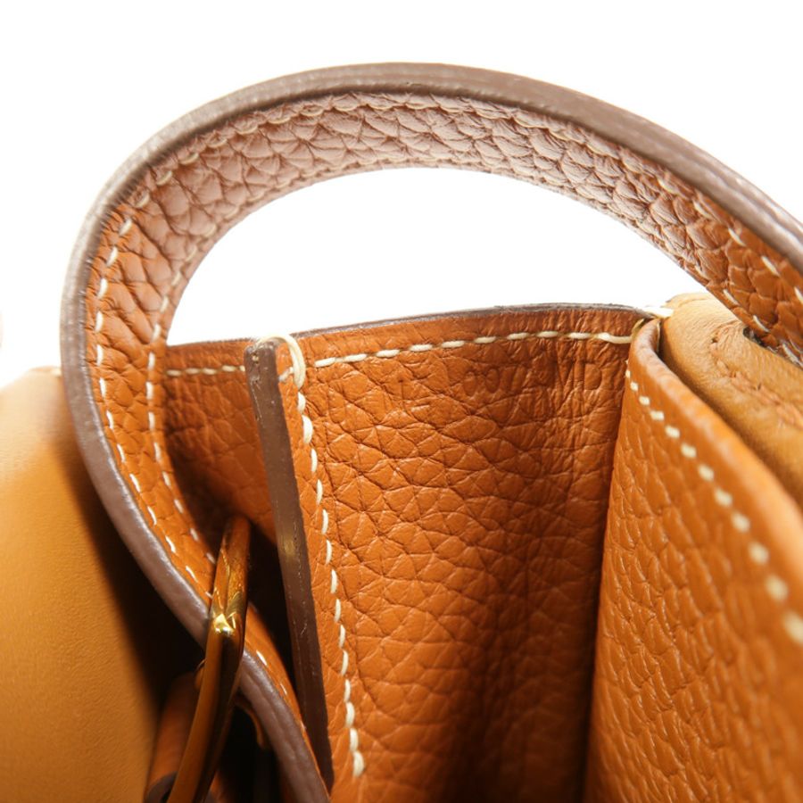 HERMES Clemence皮革Halzan 25手挽肩背兩用袋Gold-6