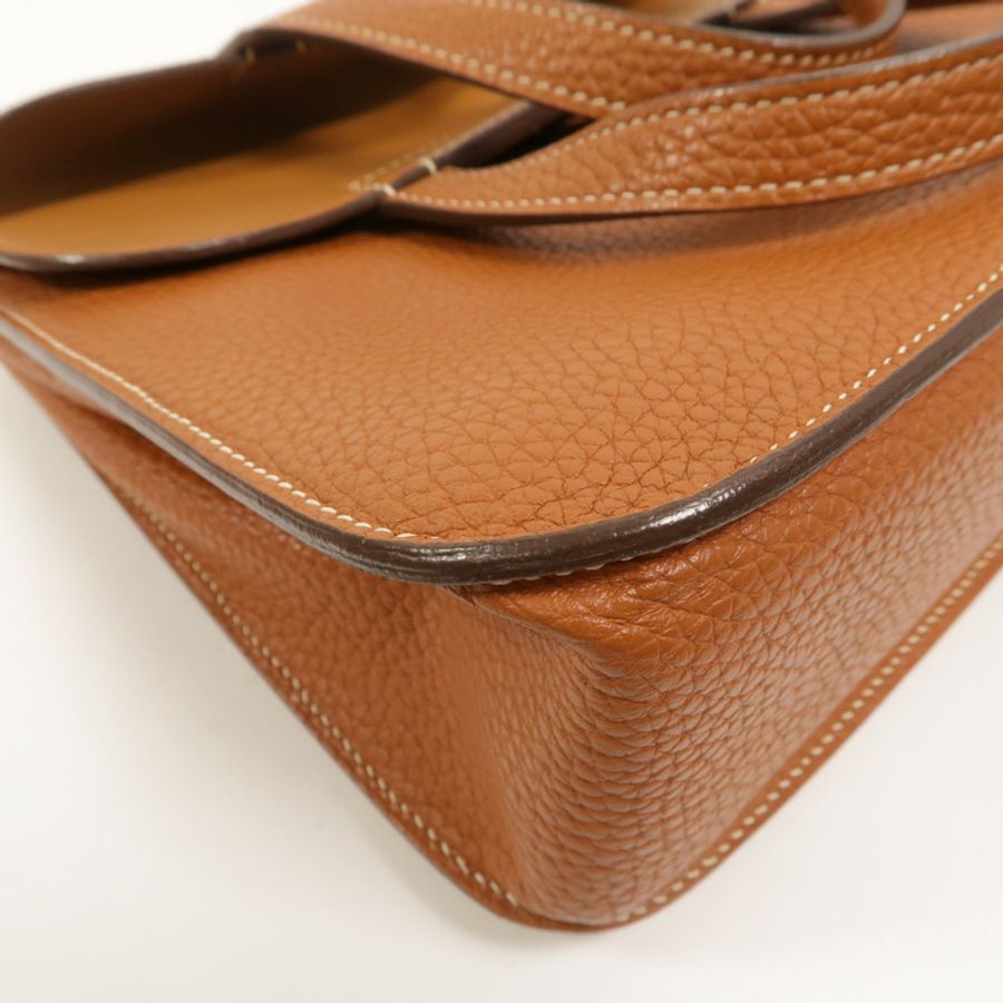 HERMES Clemence皮革Halzan 25手挽肩背兩用袋Gold-10