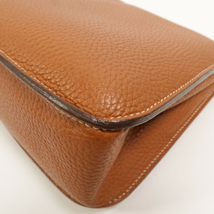 HERMES Clemence皮革Halzan 25手挽肩背兩用袋Gold-11