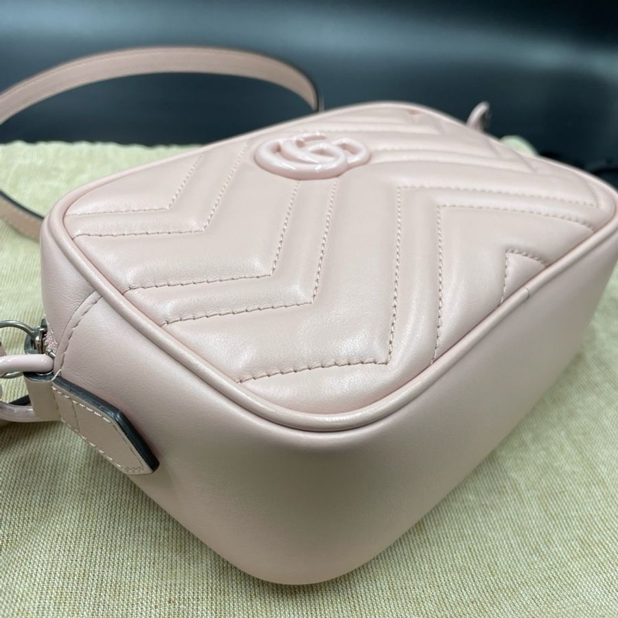 古馳/Gucci粉色GG Marmont系列相機斜挎包 18*11.5-5