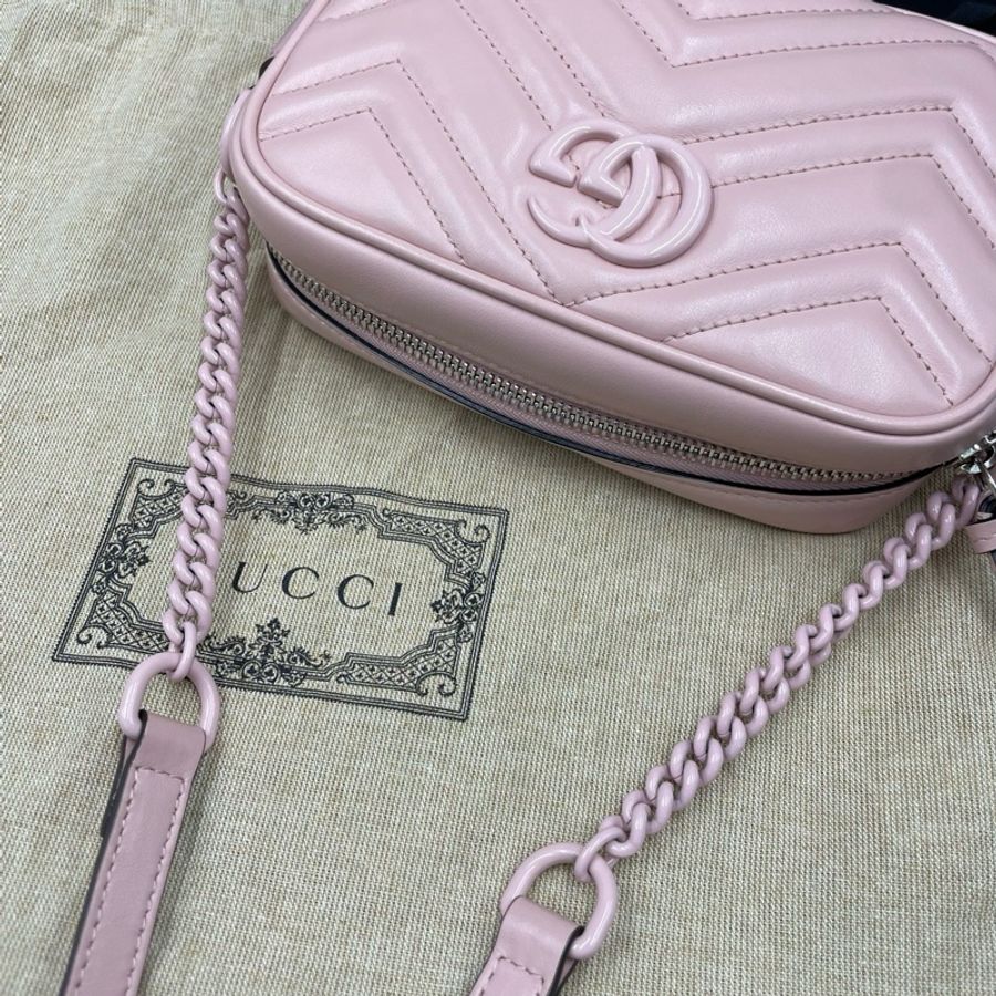 古馳/Gucci粉色GG Marmont系列相機斜挎包 18*11.5-7