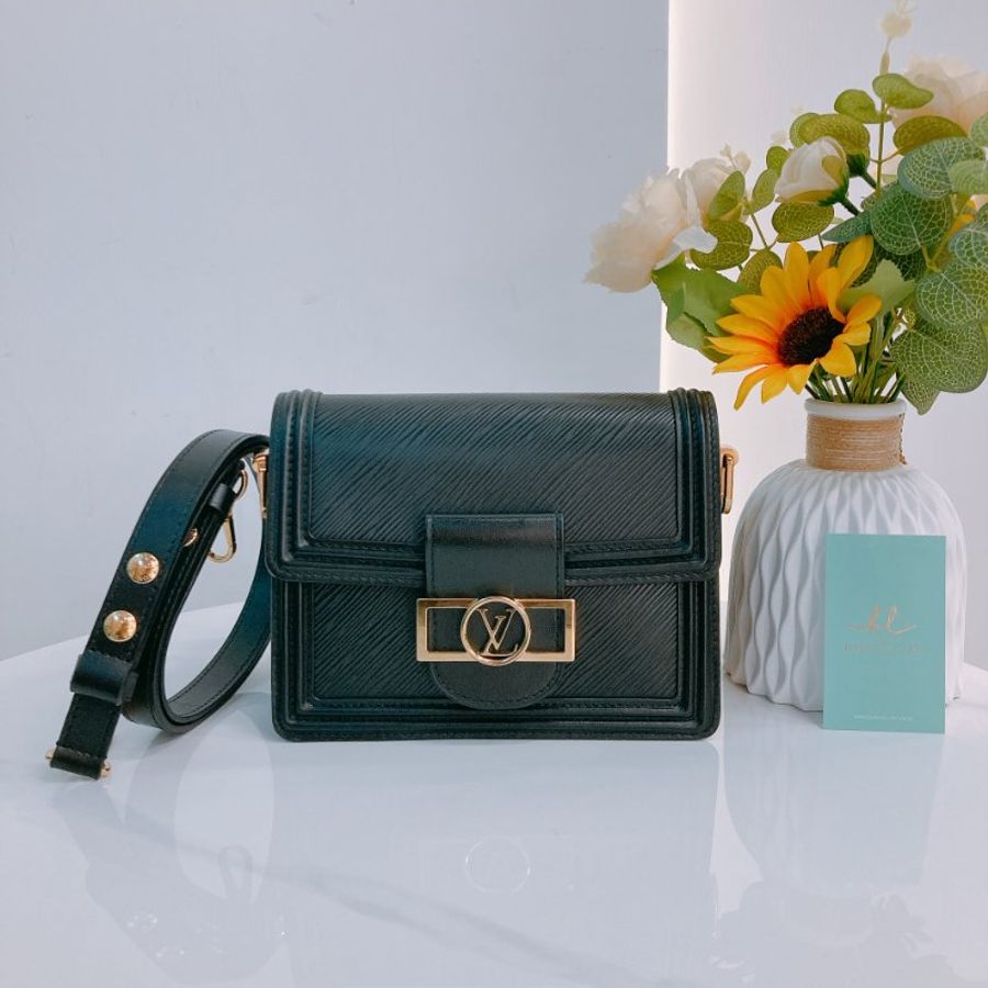 MS0754 Louis Vuitton 路易威登 水波紋 樹皮紋 迷你 兩用 黑色金扣 Mini Dauphine 19cm Epi Leather Black x GHW-0
