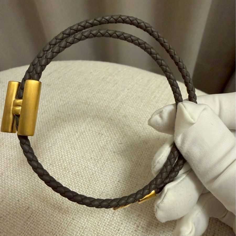 Hermes H皮革手環 Etain 錫器灰金扣-3
