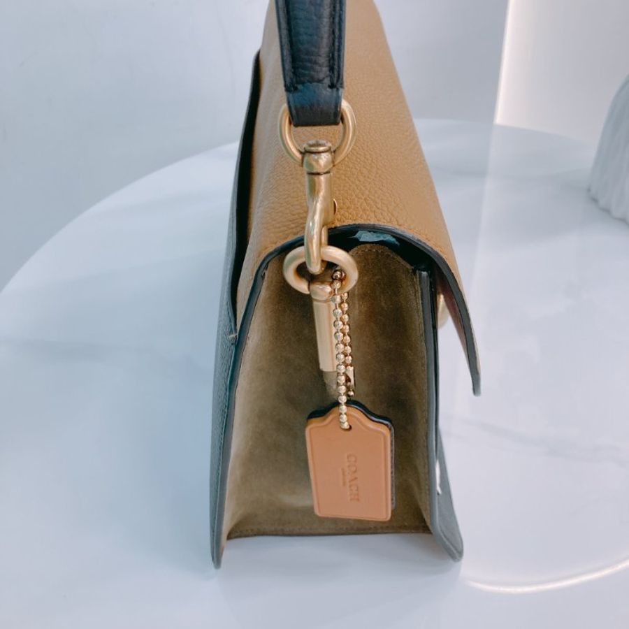 MS0746 Coach 蔻馳 三用包 牛皮 拼色 棕色 黑色 白色 金扣 Tabby Shoulder Bag 27cm Calfskin Beige x Black x White x GHW-11