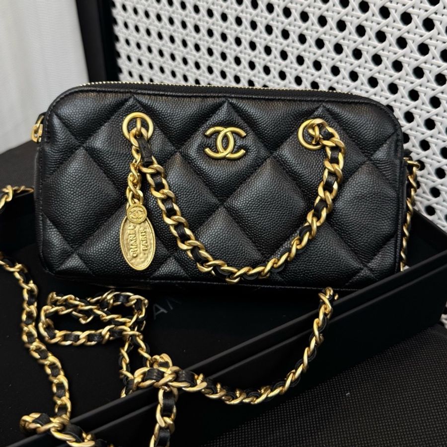 CHANEL香奈兒 金幣 荔枝紋手機包 98新-0