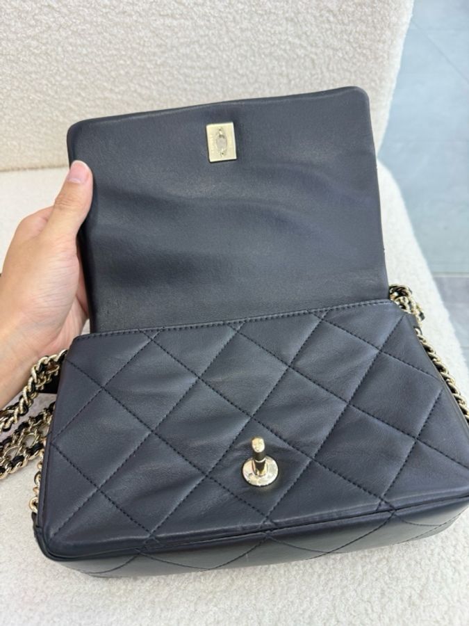香奈兒/Chanel 黑金 瀑布鏈條 芯片 斜挎包 98新-5