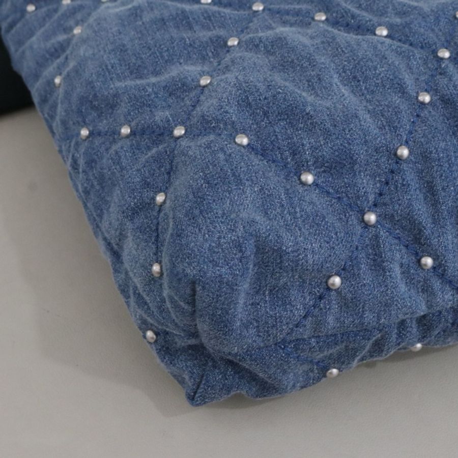 💙Chanel香奈兒22bag 單寧牛仔垃圾袋中號 單肩包斜挎包 藍色 銀扣 芯片款-3