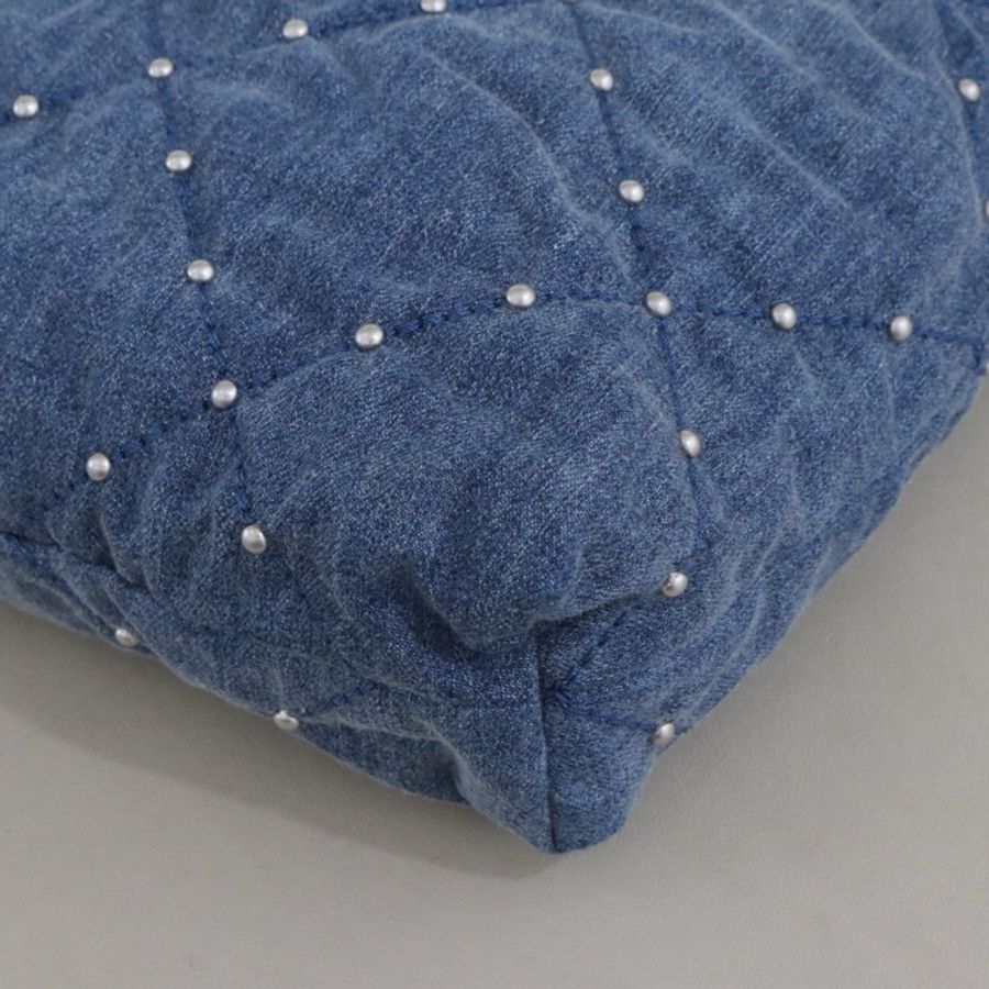 💙Chanel香奈兒22bag 單寧牛仔垃圾袋中號 單肩包斜挎包 藍色 銀扣 芯片款-4