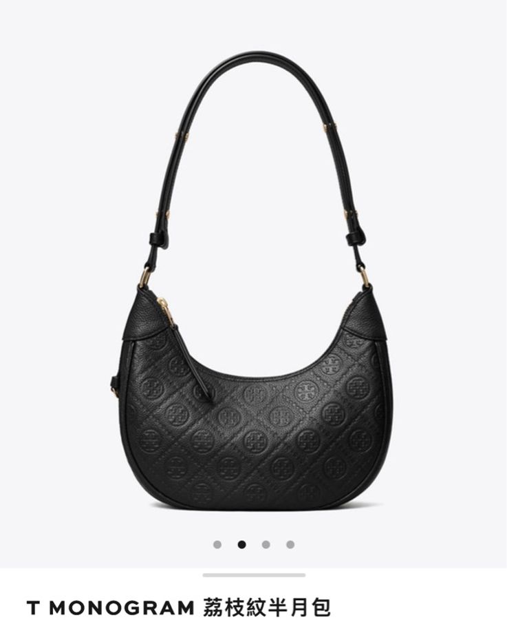 Tory Burch 荔枝紋半月包 黑色-0