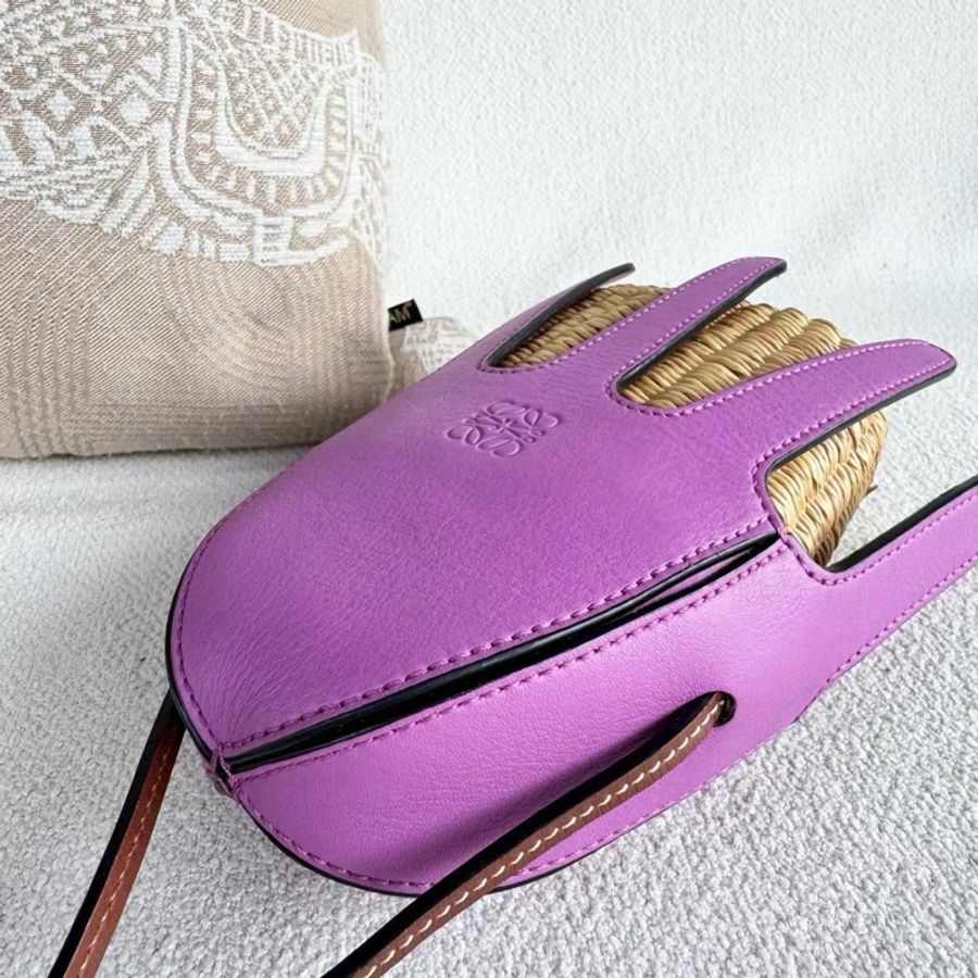 【威選精品】💜 Loewe 紫色草編章魚斜背包-10