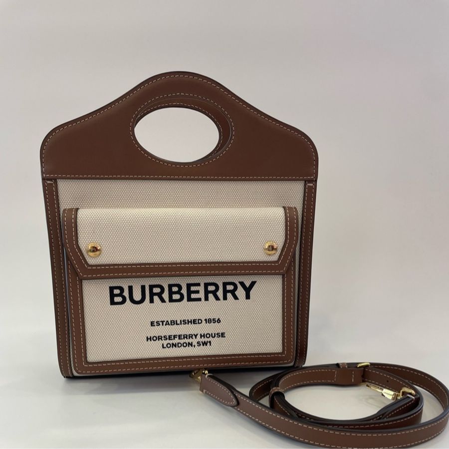 Burberry/巴宝莉 帆布邮差包pocket 焦糖色配黑字logo-0