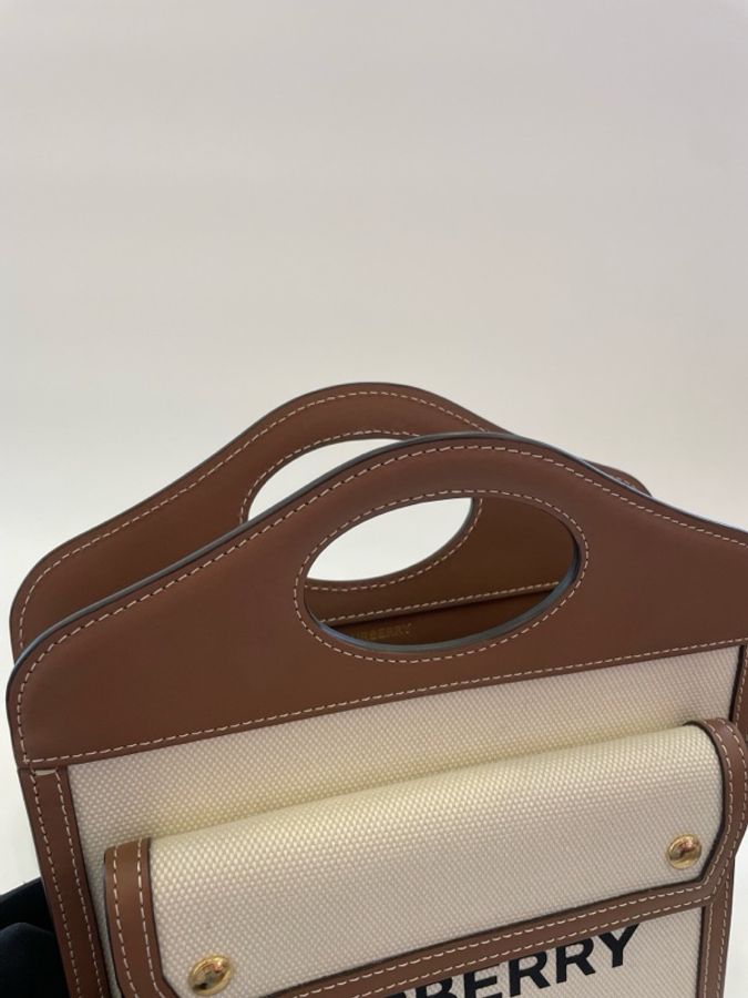 Burberry/巴宝莉 帆布邮差包pocket 焦糖色配黑字logo-6