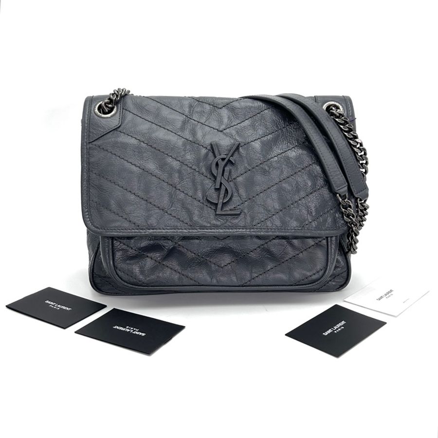 【VUINCA Vintage 8-14天出貨】 SAINT LAURENT Niki Medium 灰色 銀扣-0