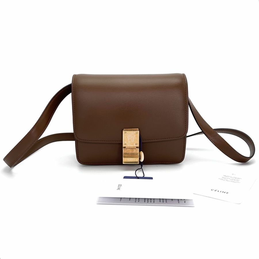 【VUINCA Vintage 8-14天出貨】 CELINE Mini Box 棕色 金扣 豆腐包-0
